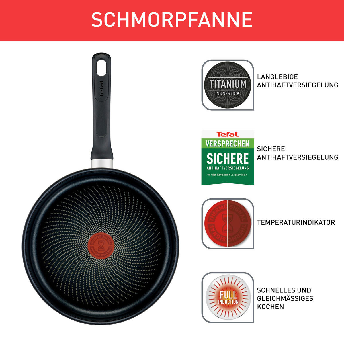 SCHMORPFANNE Duetto Silitan®-Antihaftbeschichtung  - Edelstahlfarben, Basics, Metall (25,6/11,2/44,5cm) - Tefal