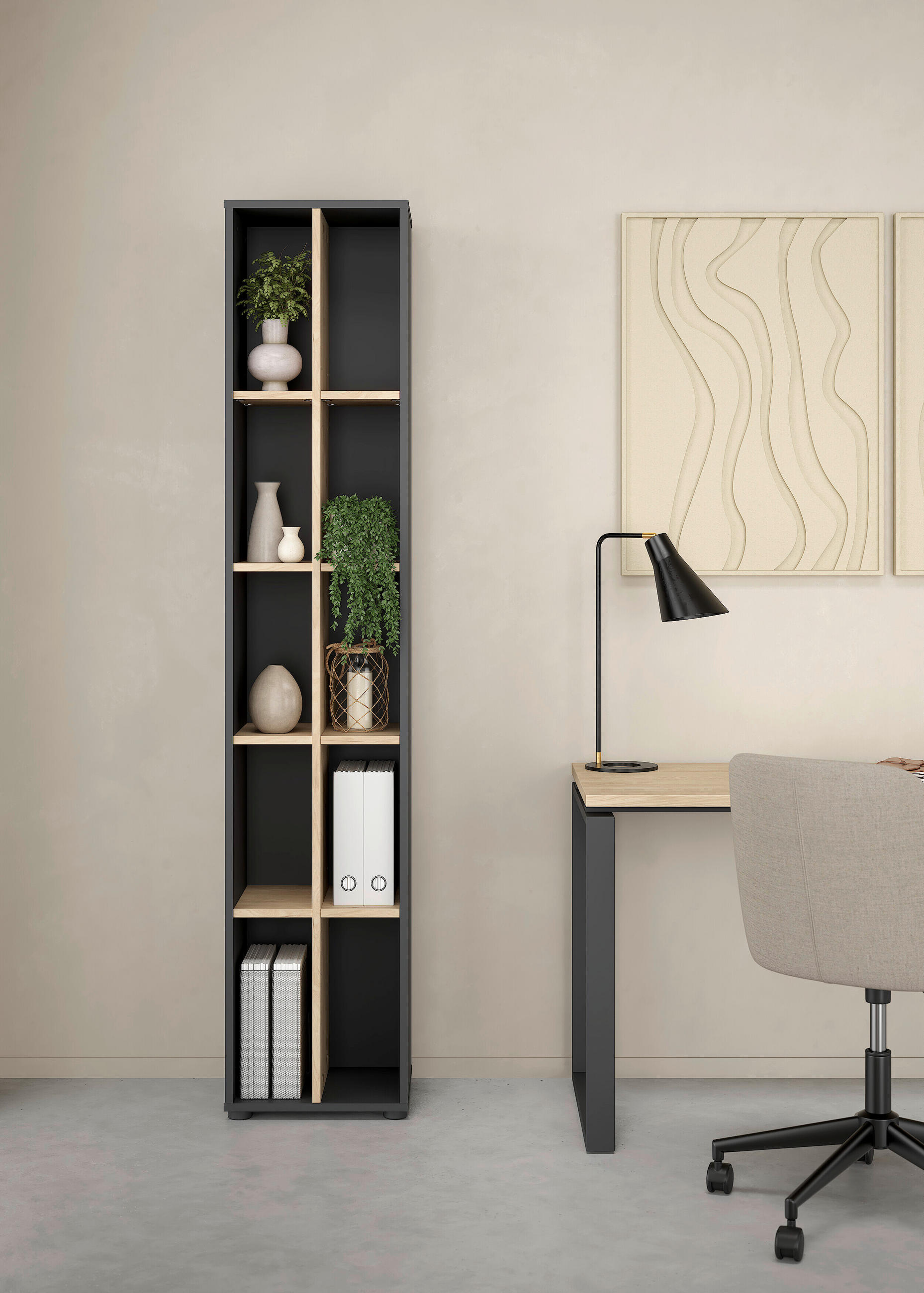 REGAL Grau, Eichefarben - Eichefarben/Grau, MODERN, Holzwerkstoff (40,8/204,7/34,3cm) - MID.YOU