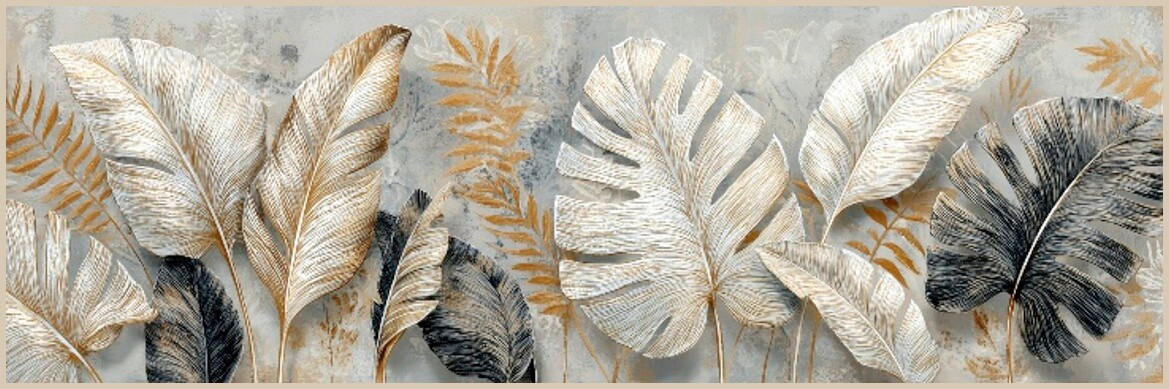 Euroart Metallbild Jungle Leaves I - Haptic Effect Mehrfarbig 60x180x4 cm