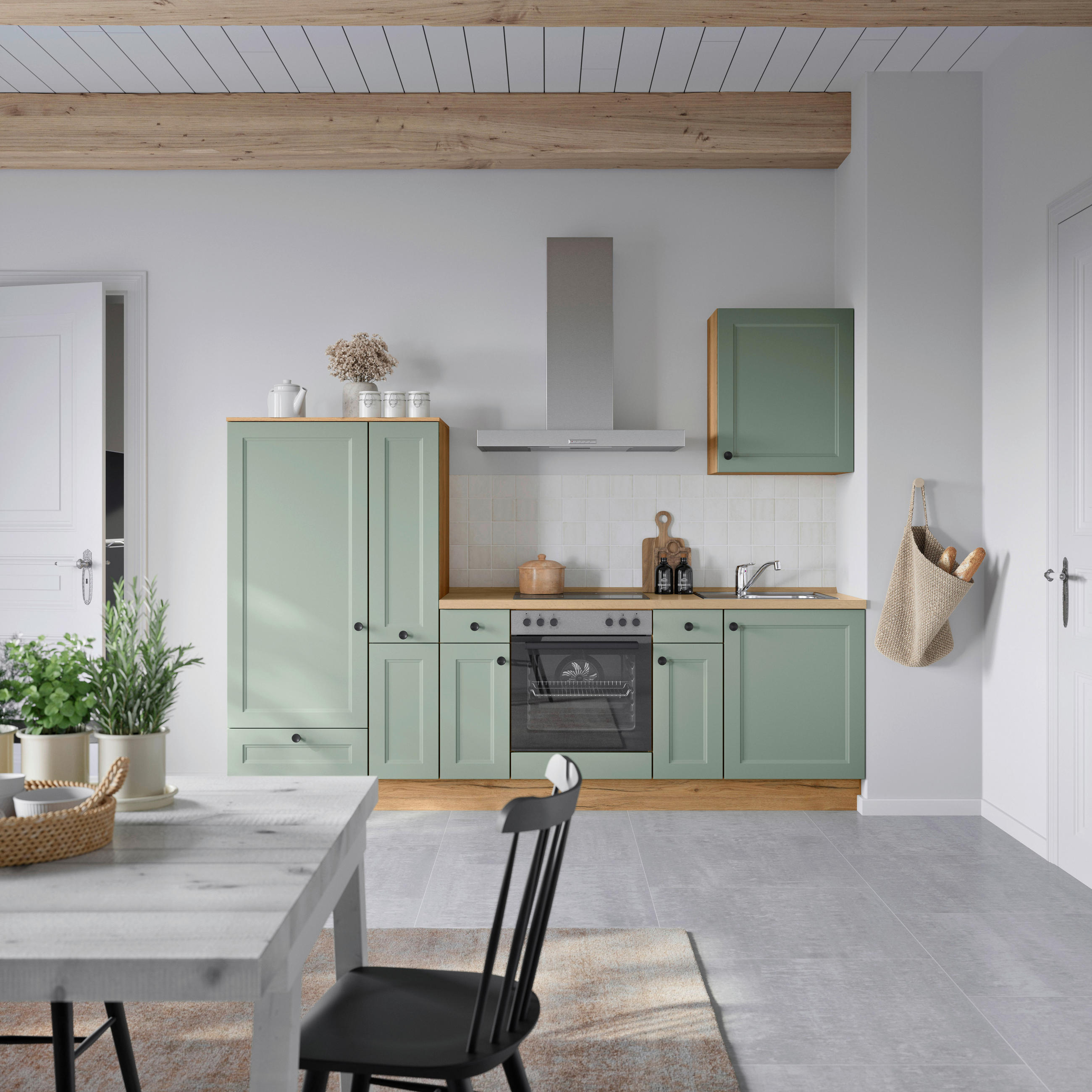 KÜCHENBLOCK 270 cm   in Eichefarben, Schilfgrün  - Schilfgrün/Eichefarben, MODERN, Holzwerkstoff/Metall (270cm) - Nobilia