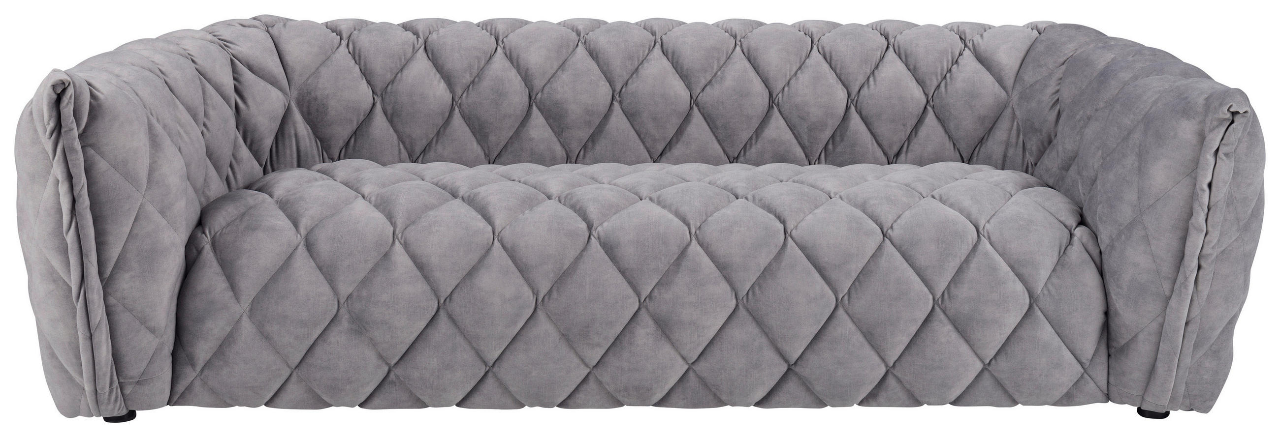 3-SITZER-SOFA Samt Hellgrau  - Hellgrau/Schwarz, Design, Holz/Textil (221/69/96cm)