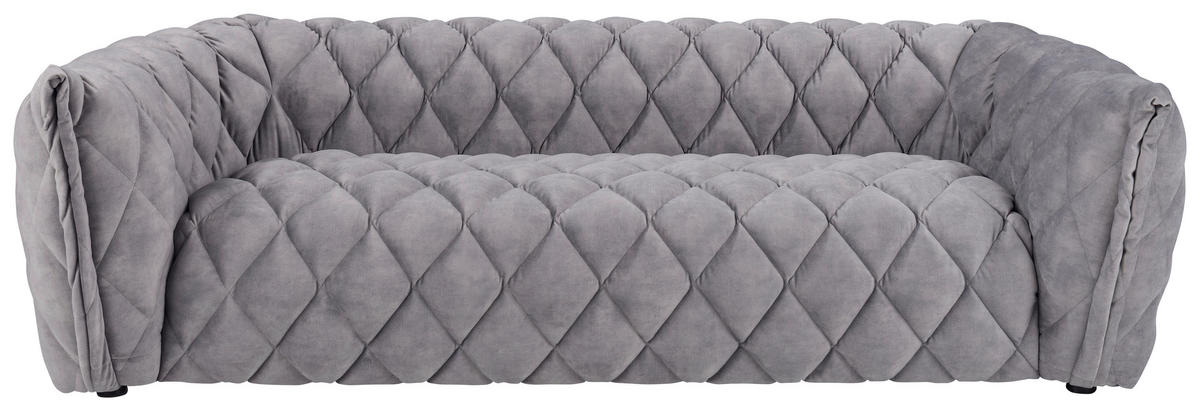 3-SITZER-SOFA Samt Hellgrau  - Hellgrau/Schwarz, Design, Holz/Textil (221/69/96cm)