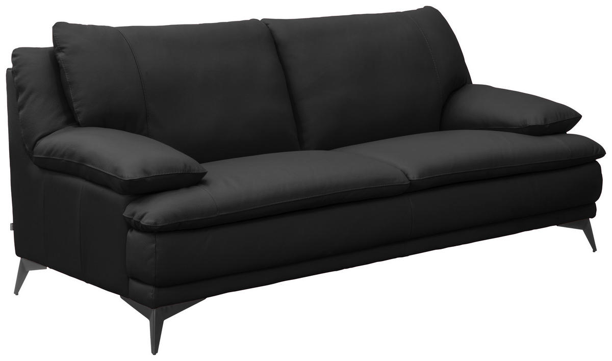 2,5-SITZER Schwarz Echtleder  - Schwarz, Design, Leder/Metall (212/92/98cm) - Novel
