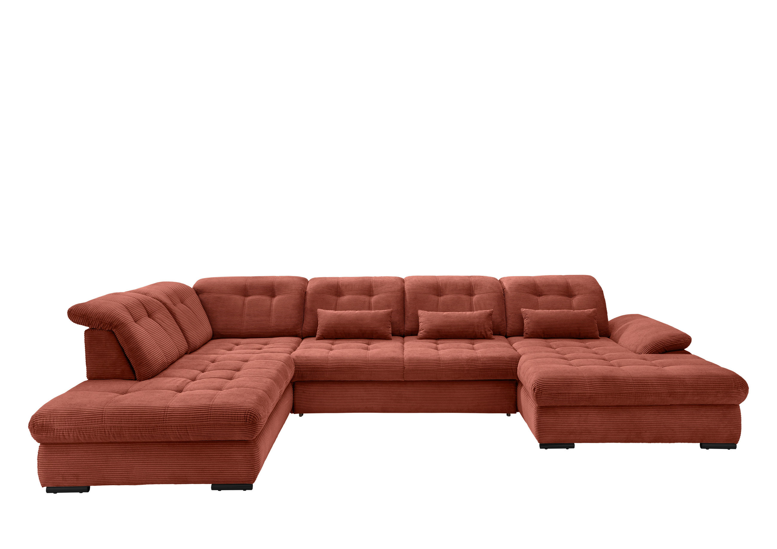 WOHNLANDSCHAFT in Cord Koralle  - Koralle/Schwarz, Modern, Textil/Metall (252/387/184cm) - Livetastic