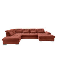 WOHNLANDSCHAFT in Cord Koralle  - Koralle/Schwarz, Modern, Textil/Metall (252/387/184cm) - Livetastic