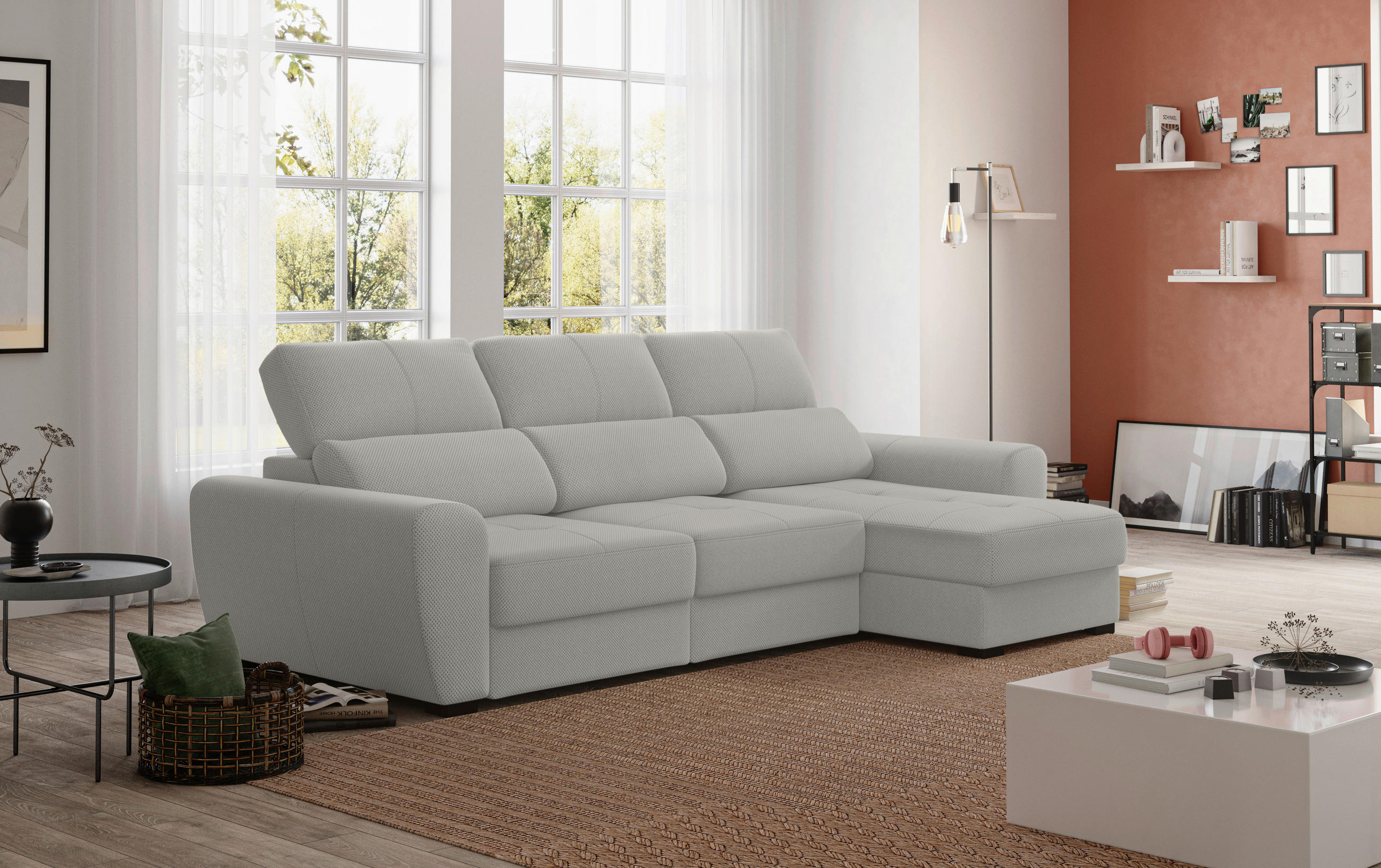 ECKSOFA in Velours Sandfarben  - Sandfarben/Schwarz, Konventionell, Kunststoff/Textil (285/177cm) - MID.YOU