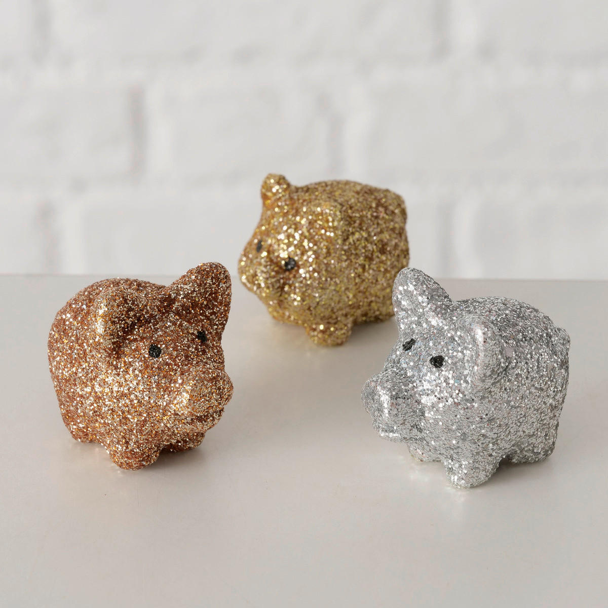 DEKOSCHWEIN - Silberfarben/Roségold, Keramik (2,5/4/3cm)