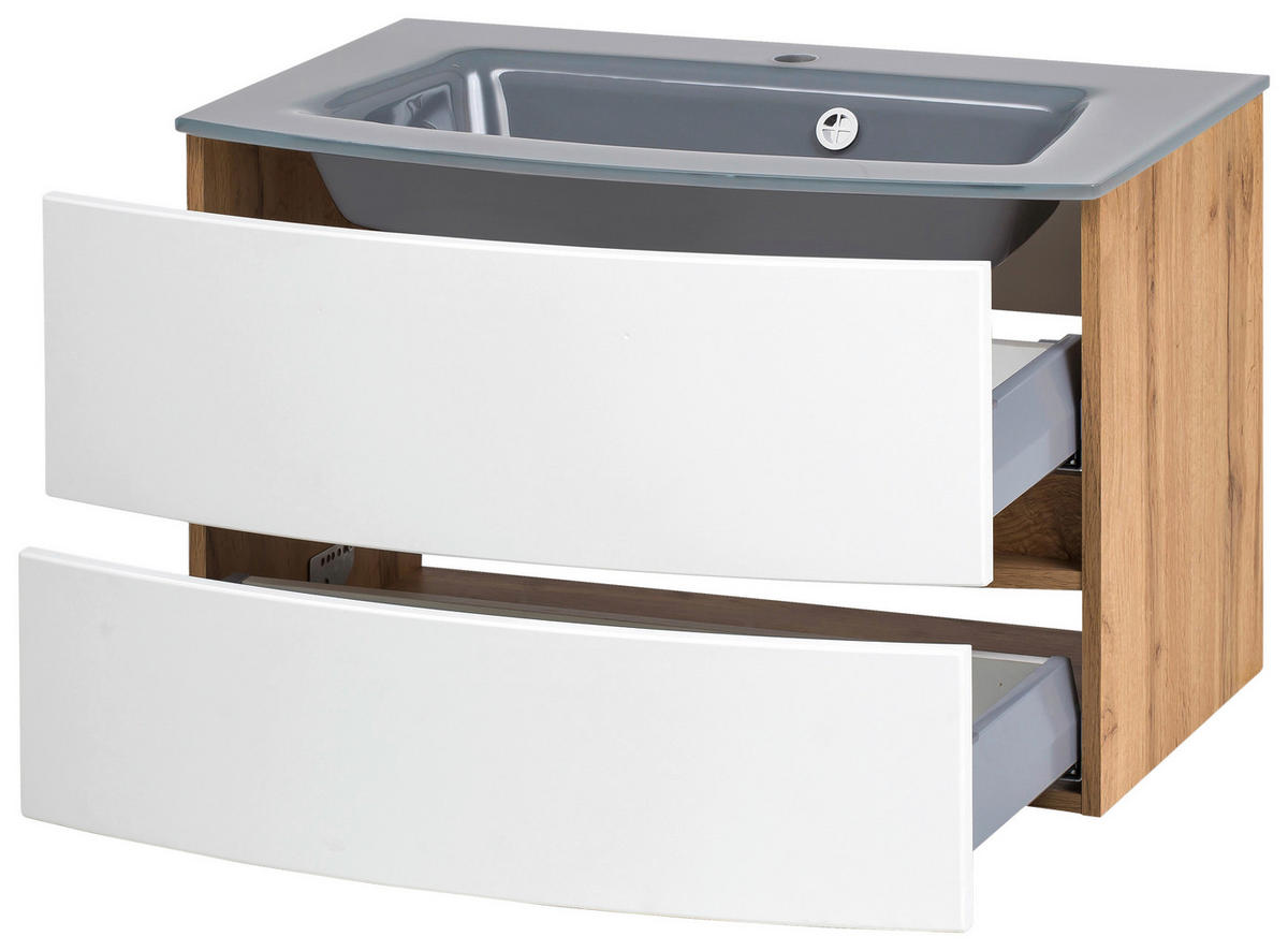 WASCHTISCHKOMBI 80 cm  - Weiss/Eichefarben, Konventionell, Glas/Holzwerkstoff (80cm) - Held