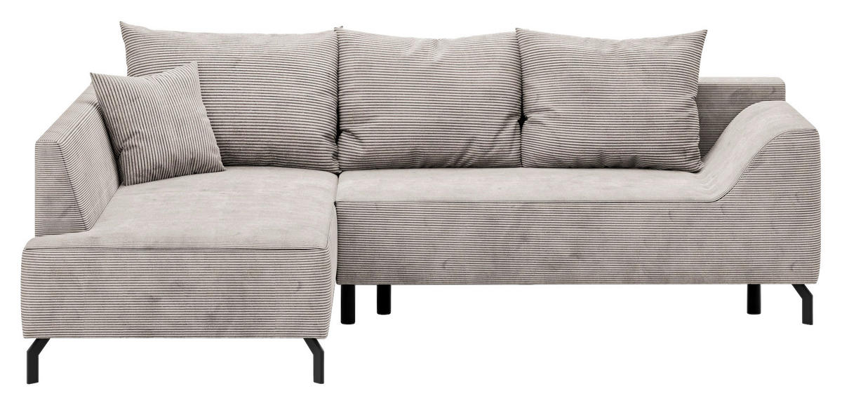 ECKSCHLAFSOFA  mit Bettkasten erhältlich, seitenverkehrt erhältlich, Schlafen auf Sitzhöhe, Bettfunktion erhältlich, Rücken echt Cord Creme  - Creme/Schwarz, Design, Textil/Metall (167/273cm) - MID.YOU