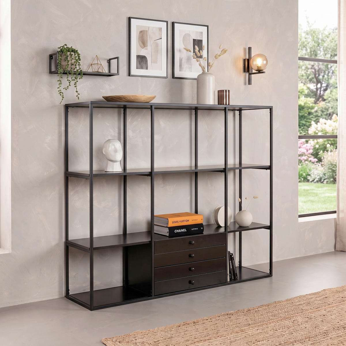 HYLLA i 150/120/35 cm svart, nötfärg  - nötfärg/svart, Design, metall/trämaterial (150/120/35cm) - Livetastic