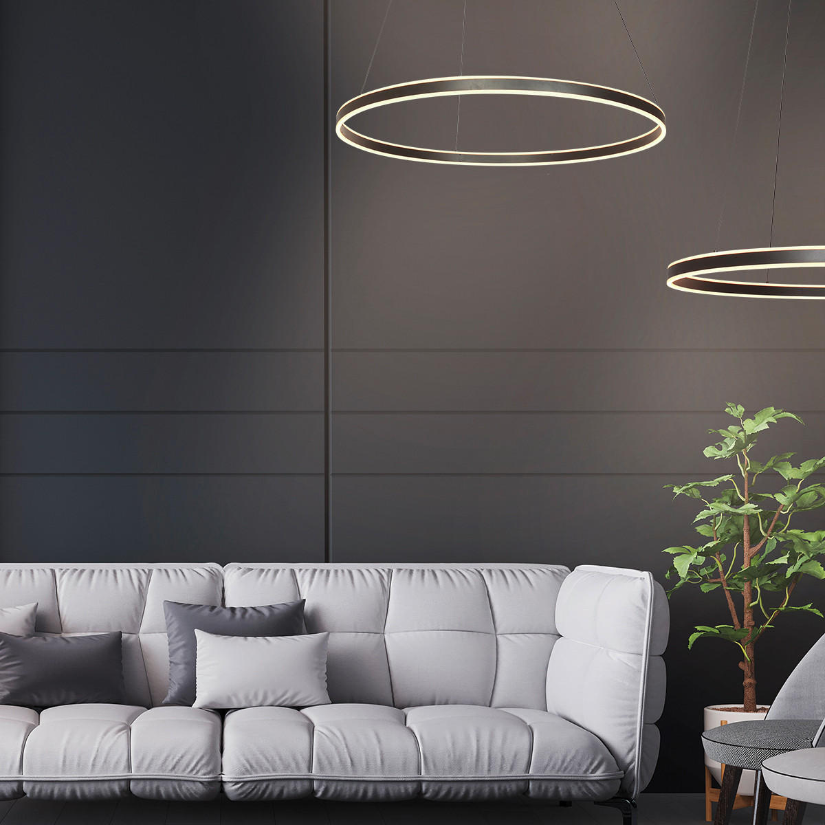 PENDELLEUCHTE Ringlux 100/190 cm   - Schwarz/Weiß, Basics, Kunststoff/Metall (100/190cm)