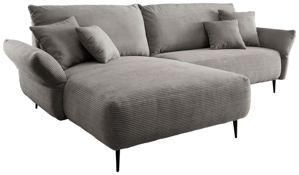 ECKSOFA Graubraun Cord  - Graubraun/Schwarz, Design, Textil/Metall (178/264-302cm) - Livetastic