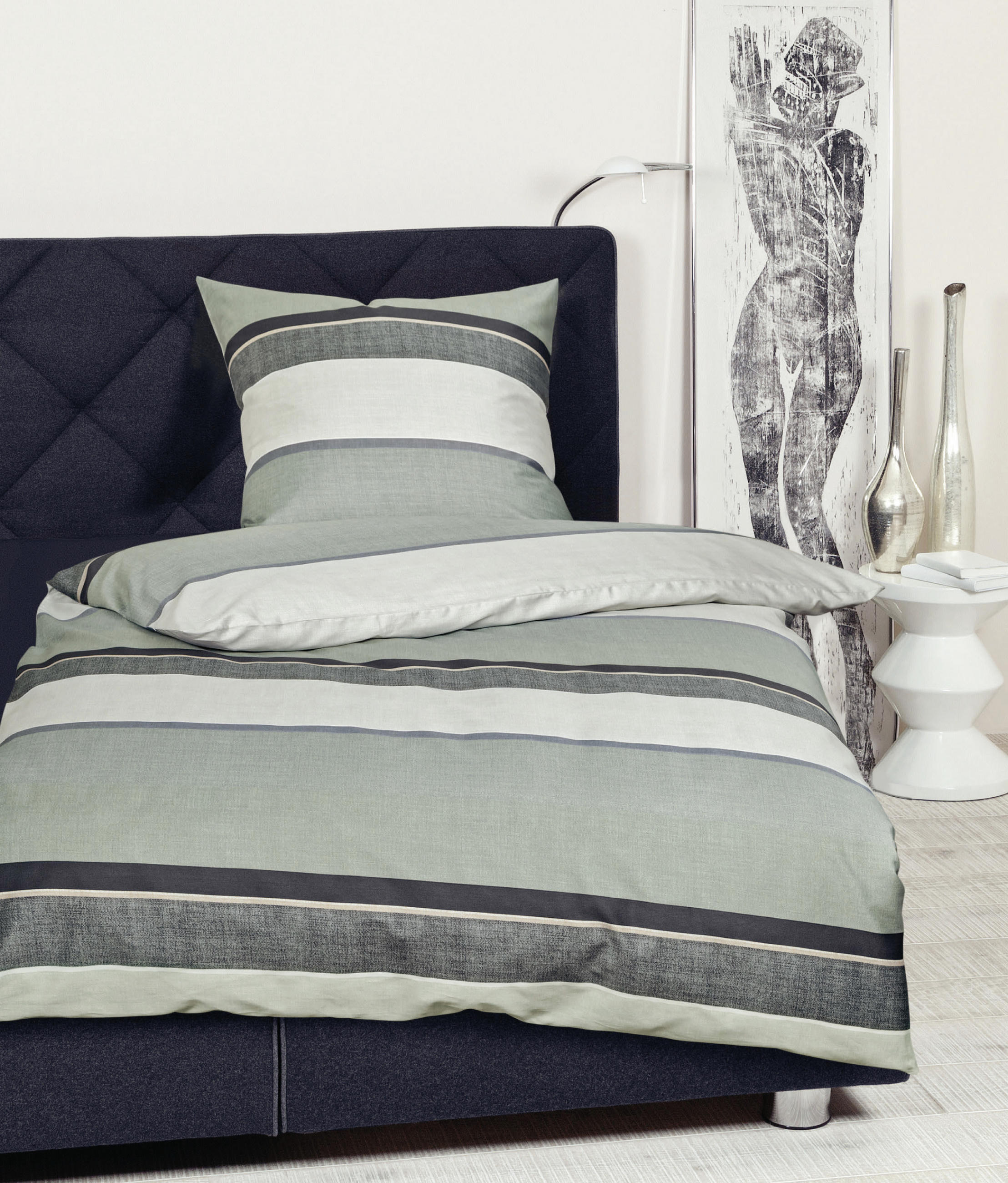 BETTWÄSCHE MOMENTS Makosatin  - Jadegrün/Grau, Basics, Textil (135/200cm) - Janine