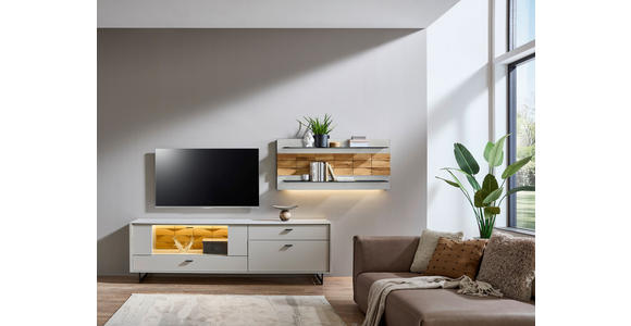 WOHNWAND  in Eichefarben, Kaschmir  299,4/170,4/46,4 cm  - Kaschmir/Eichefarben, Design, Glas/Holz (299,4/170,4/46,4cm) - Novel