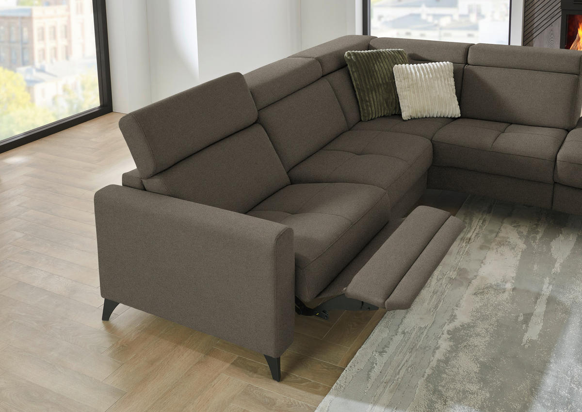 ECKSOFA Beldomo System in Flachgewebe Dunkelbraun  276/214 cm  - Dunkelbraun/Schwarz, KONVENTIONELL, Textil/Metall (276/214cm) - Beldomo System