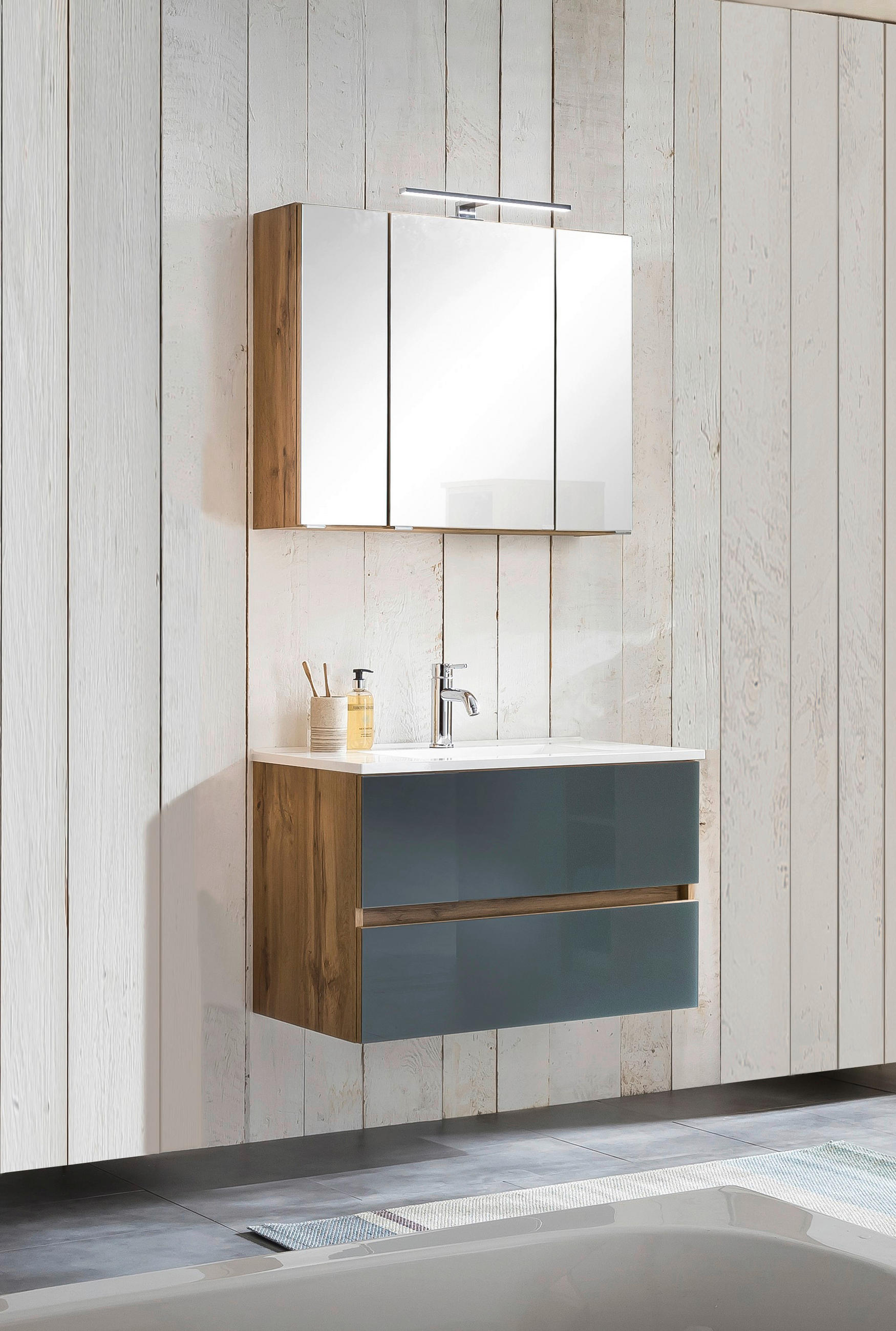 BADEZIMMER  in 80 cm  - Weiss/Eichefarben, Konventionell, Glas/Holzwerkstoff (80cm) - Held