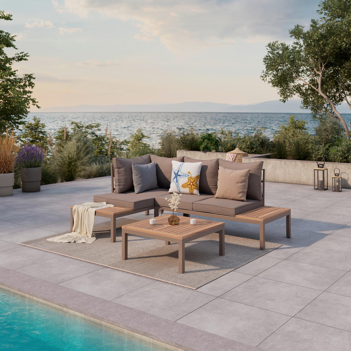 LOUNGEGARNITUR  138/207 cm  Akazie vollmassiv Stahl  - Naturfarben/Braun, MODERN, Holz/Metall (138/207cm) - Ambia Garden