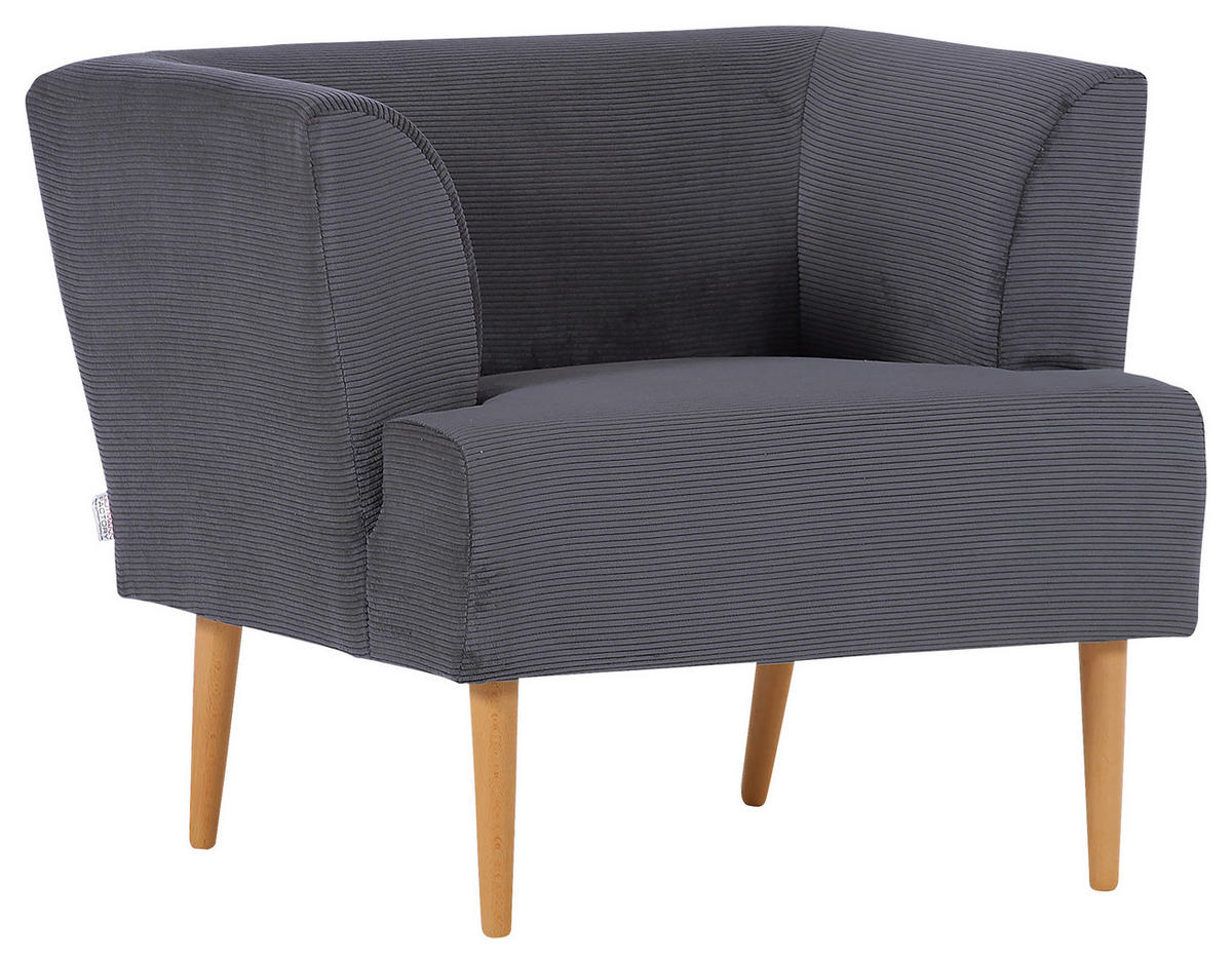 SESSEL in Cord Dunkelgrau  - Dunkelgrau/Buchefarben, Design, Holz/Textil (85/71/80cm) - Hom`in