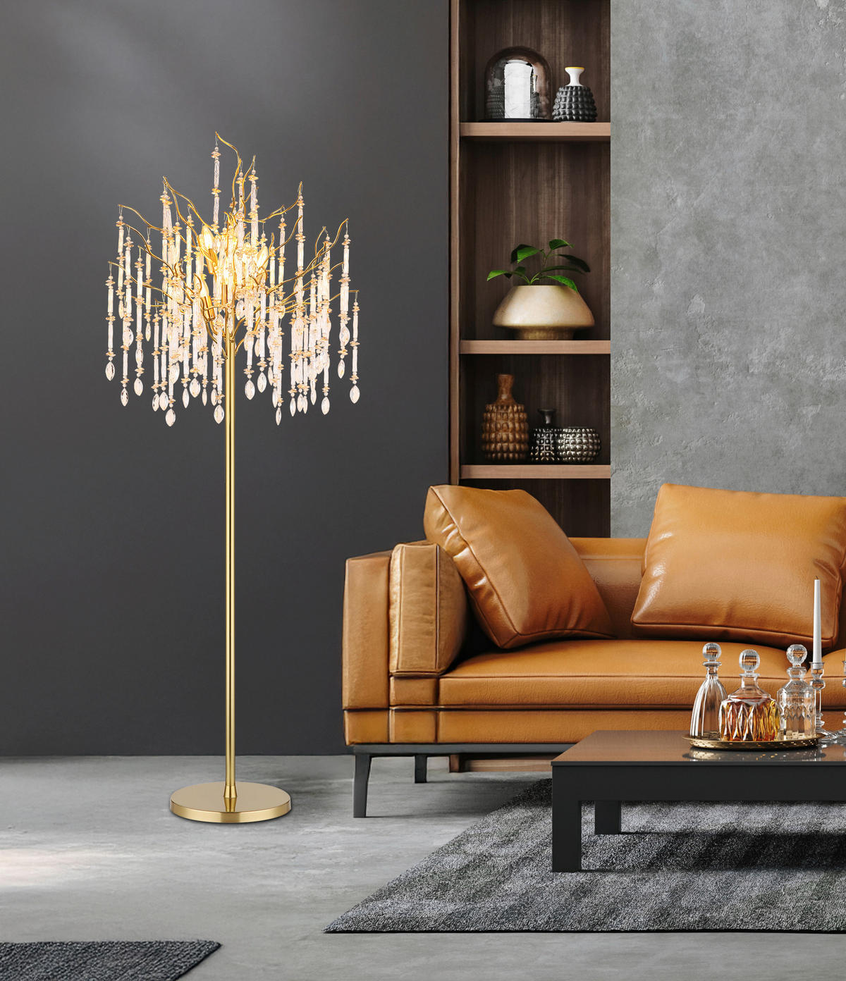 STEHLEUCHTE 55/165 cm    - Klar/Goldfarben, KONVENTIONELL, Glas/Kunststoff (55/165cm) - Globo