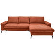 ECKSOFA  in Cord, Velours Terracotta  - Terracotta/Schwarz, MODERN, Textil/Metall (180/302cm) - Venda