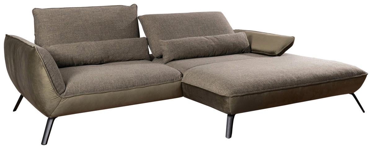 ECKSOFA in Flachgewebe Olivgrün  - Schwarz/Olivgrün, Design, Textil/Metall (273/191cm) - Moderano