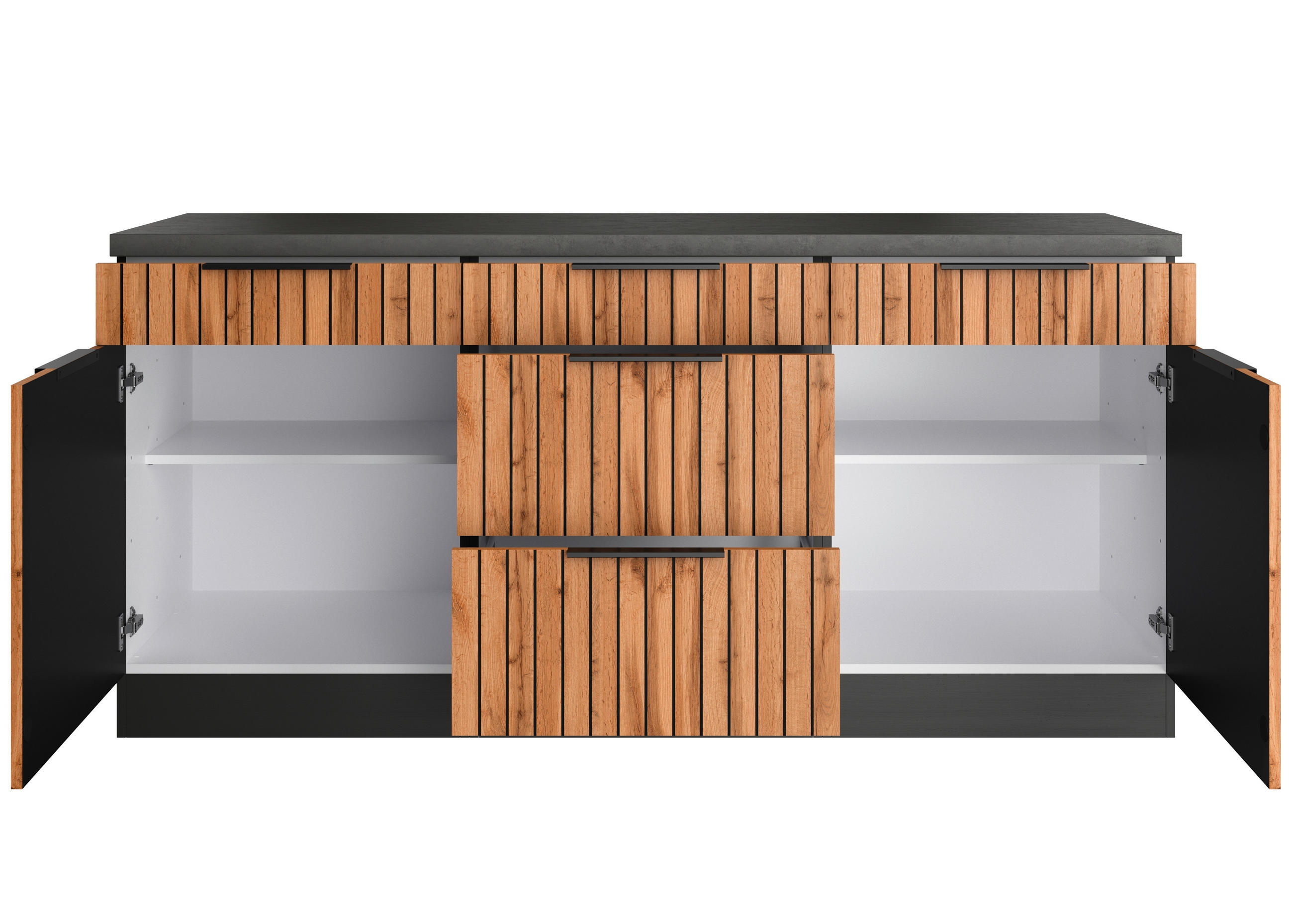 KÜCHENUNTERSCHRANK 180/85/60 cm  in Graphitfarben, Eiche Wotan  - Schieferfarben/Eiche Wotan, Basics, Holzwerkstoff/Metall (180/85/60cm) - Held
