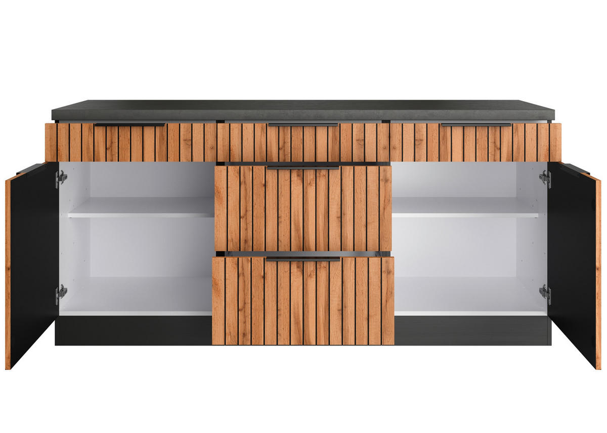 KÜCHENUNTERSCHRANK 180/85/60 cm  in Graphitfarben, Eiche Wotan  - Schieferfarben/Eiche Wotan, Basics, Holzwerkstoff/Metall (180/85/60cm) - Held