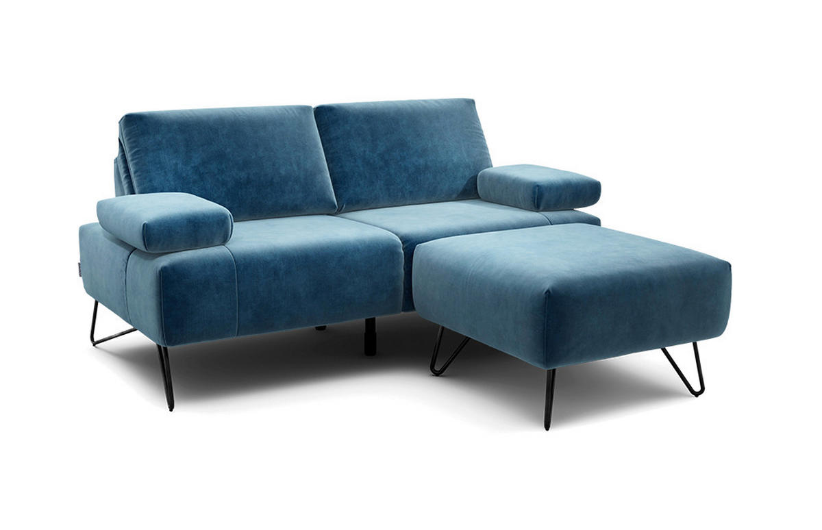2-SITZER-SOFA Samt Blau  - Blau/Schwarz, Design, Textil/Metall (164-194/85/86-94cm) - SENSOO