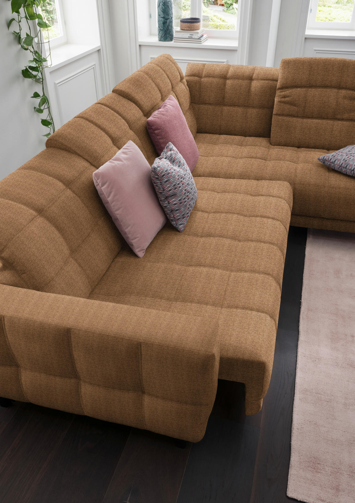 ECKSOFA in Webstoff Braun  - Schwarz/Braun, Design, Holz/Textil (302/216cm) - Xora