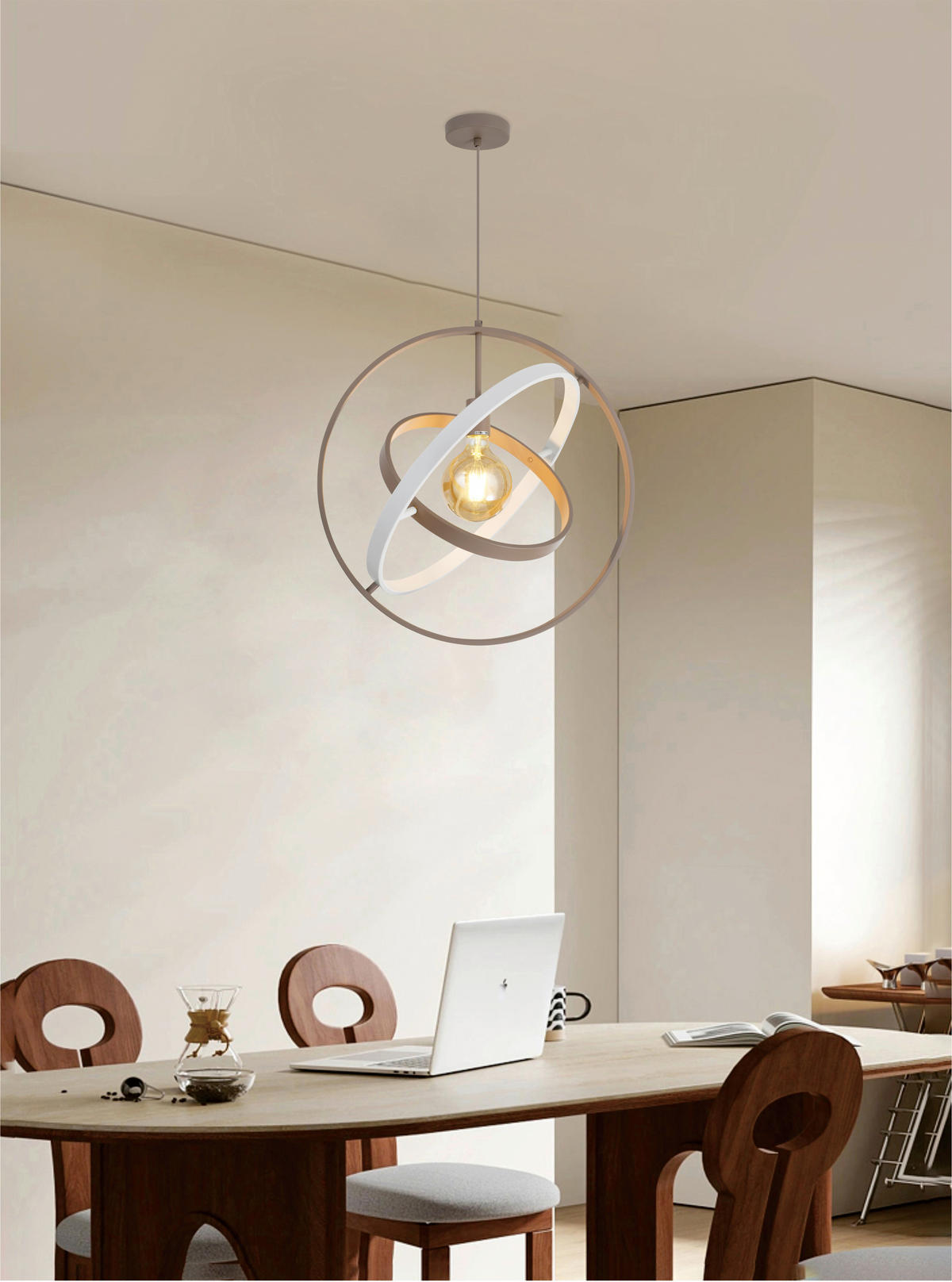 PENDELLEUCHTE Montpellier 55/150/49 cm  - Sandfarben/Weiß, Design, Kunststoff/Metall (55/150/49cm)