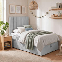 BOXBETT 100/200 cm,  in Hellgrau, Matratze, gepolstertes Kopfteil, Bettkasten, Topper, H3 = fest  - Hellgrau/Schwarz, Basics, Kunststoff/Textil (100/200cm) - Chameo