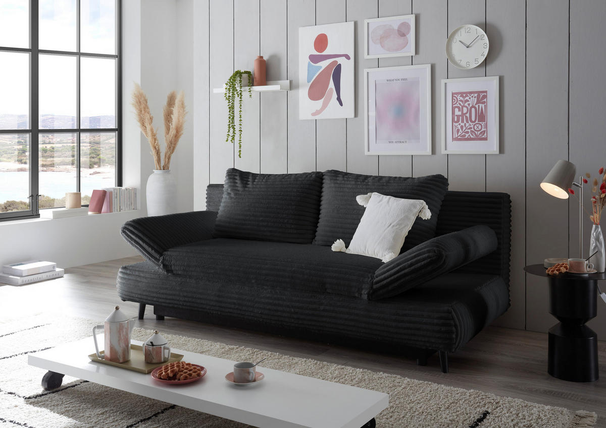 SCHLAFSOFA in Cord Schwarz  - Schwarz, Konventionell, Holz/Textil (212/88/101cm) - MID.YOU