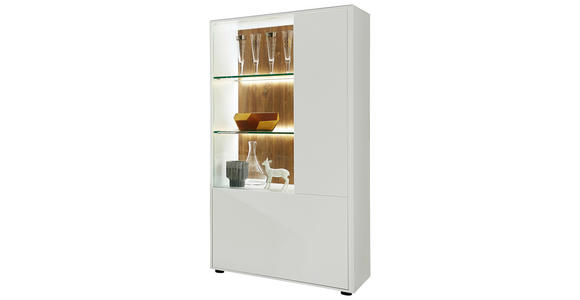 VITRINE in Eichefarben, Weiß - Chromfarben/Eichefarben, Design, Glas/Holzwerkstoff (75/147/42cm) - Hom`in