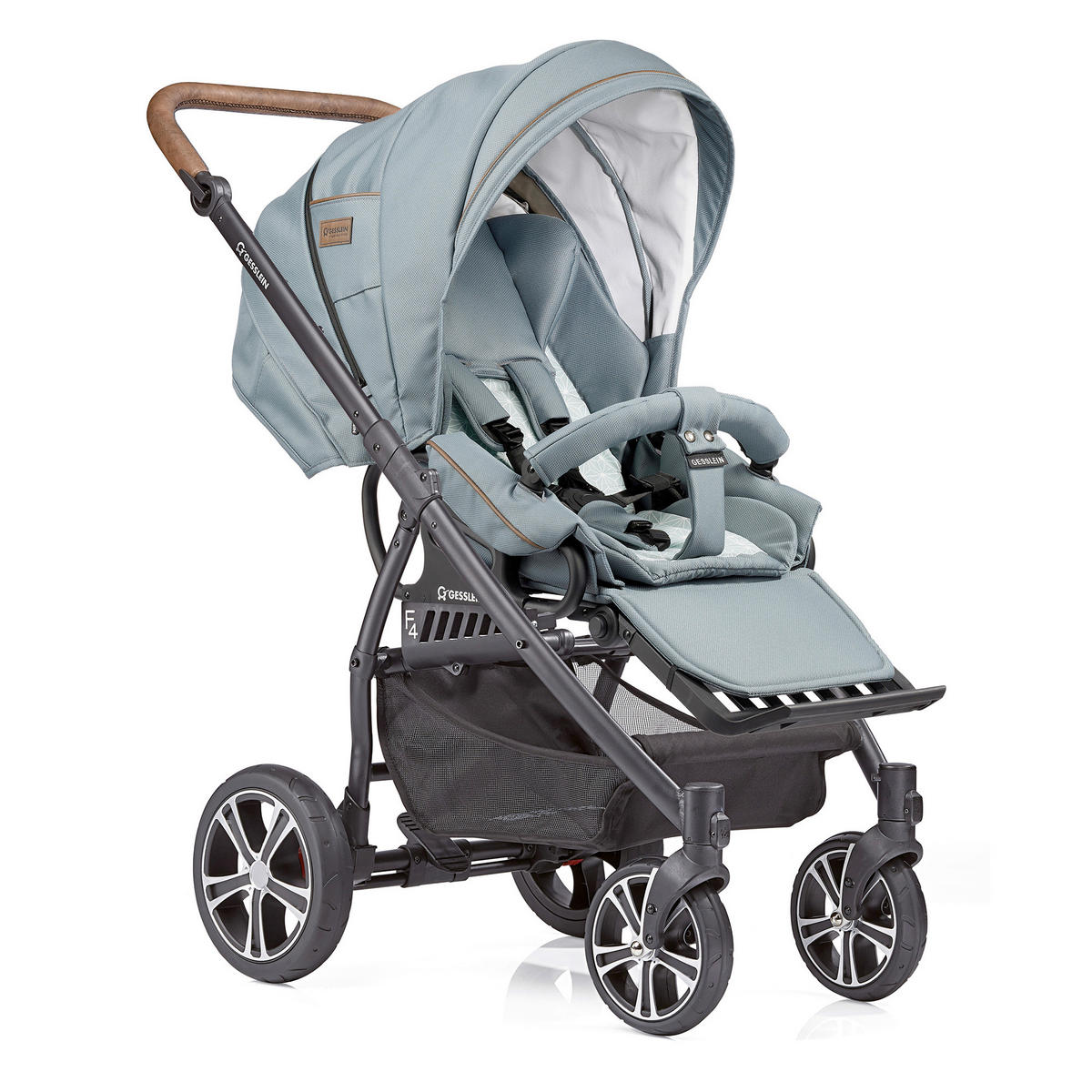 KINDERWAGENSET F4 Air+  - Petrol/Schwarz, Basics, Textil/Metall (57/129/100cm) - Gesslein