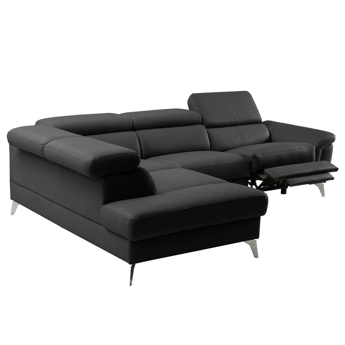 ECKSOFA  in Lederlook Echtleder Schwarz  210/265 cm  - Chromfarben/Schwarz, Design, Leder/Textil (210/265cm) - Livetastic
