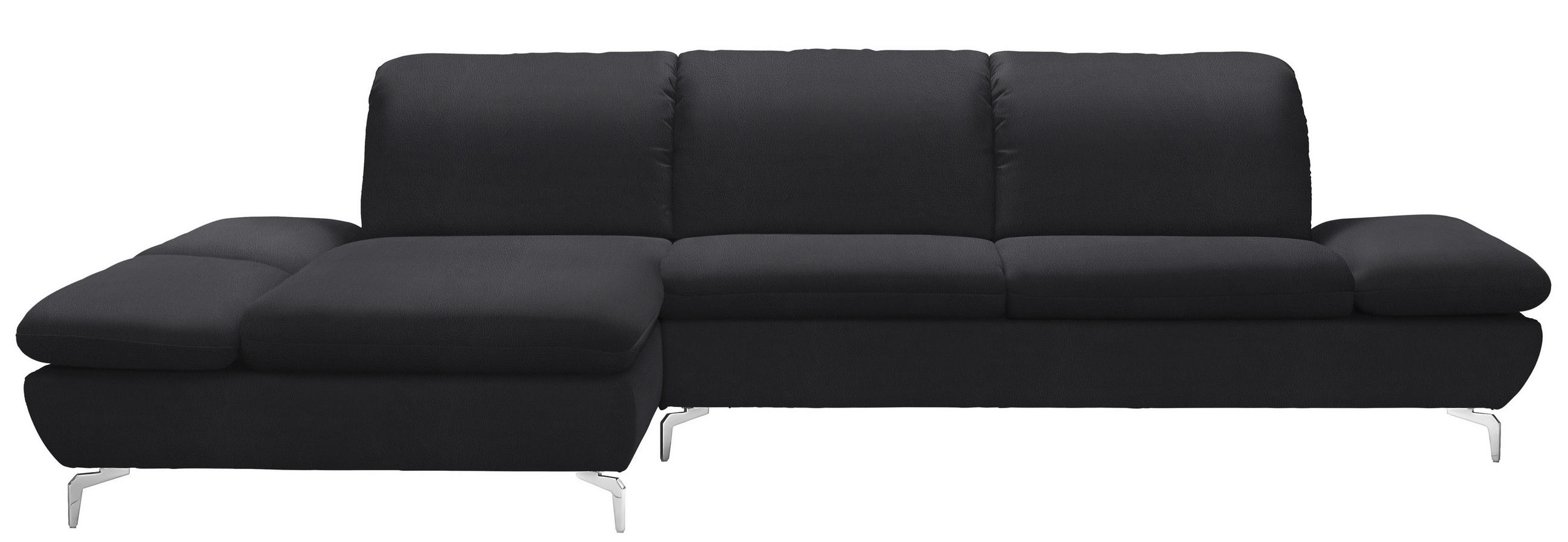 ECKSOFA in Echtleder Schwarz  - Silberfarben/Schwarz, Design, Leder/Metall (200/315cm) - Chilliano