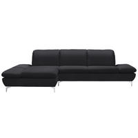 ECKSOFA in Echtleder Schwarz  - Silberfarben/Schwarz, Design, Leder/Metall (200/315cm) - Chilliano