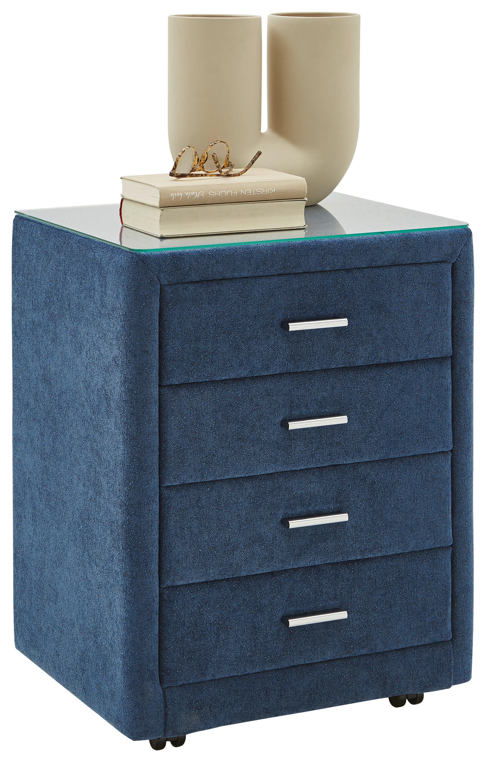 NACHTSCHRANK 50/64/41,5 cm  - Chromfarben/Blau, KONVENTIONELL, Glas/Textil (50/64/41,5cm) - Dieter Knoll