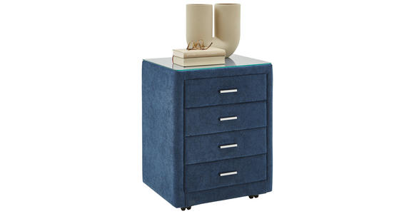 NACHTSCHRANK 50/64/41,5 cm - Chromfarben/Blau, KONVENTIONELL, Glas/Textil (50/64/41,5cm) - Dieter Knoll