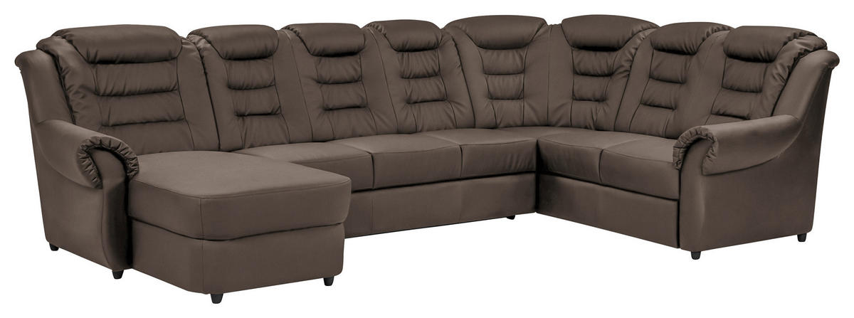 WOHNLANDSCHAFT in Lederlook Braun  - Schwarz/Braun, Konventionell, Kunststoff/Textil (165/333/216cm) - Livetastic