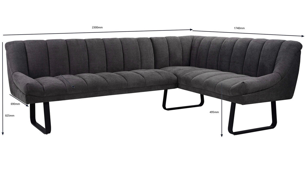ECKBANK  in Grau  - Schwarz/Grau, MODERN, Textil/Metall (174/230/82/69cm) - Livetastic