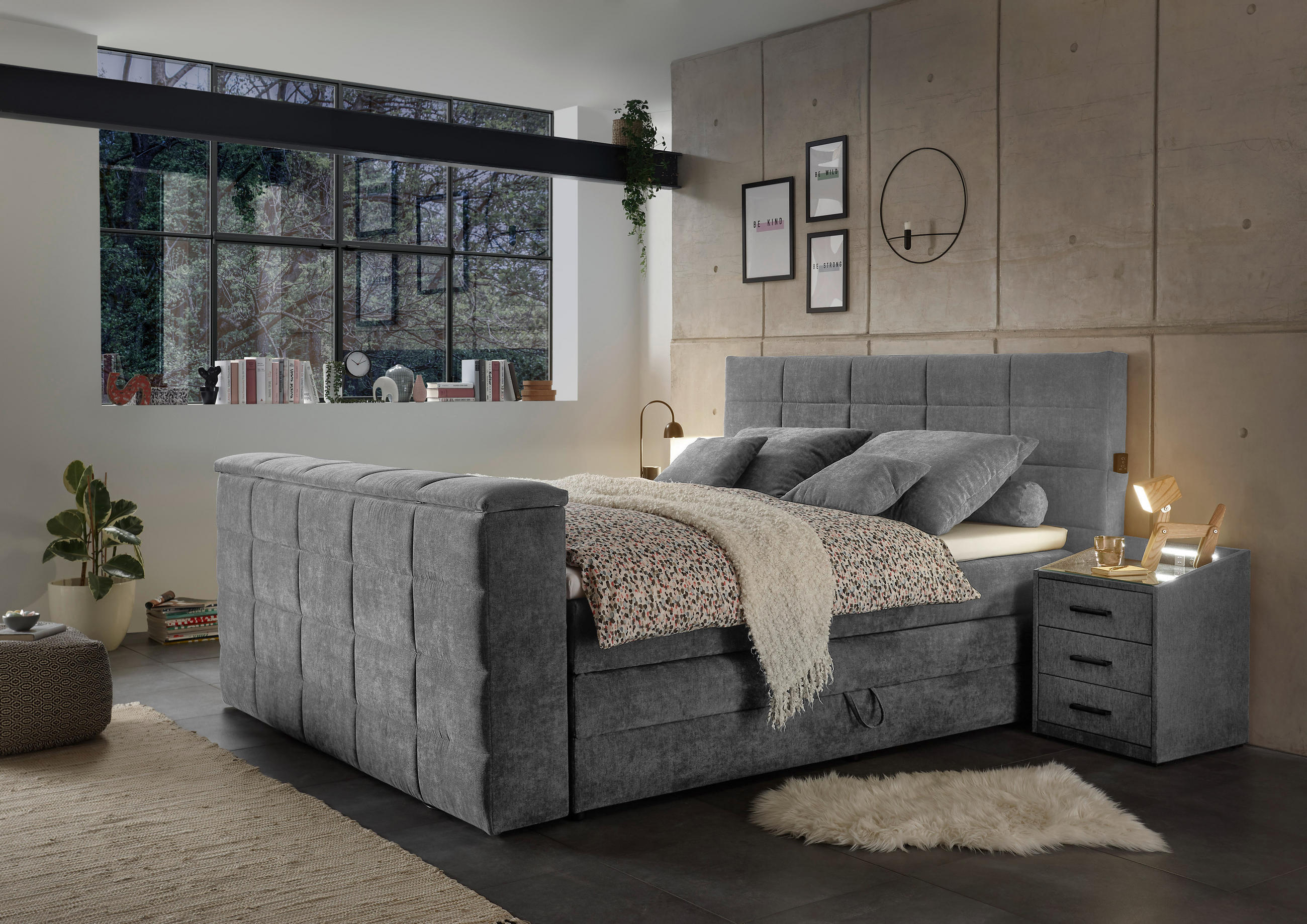 BOXSPRING-ÁGY 180/200 cm  sötétszürke  - sötétszürke, Konventionell, textil (180/200cm) - Carryhome