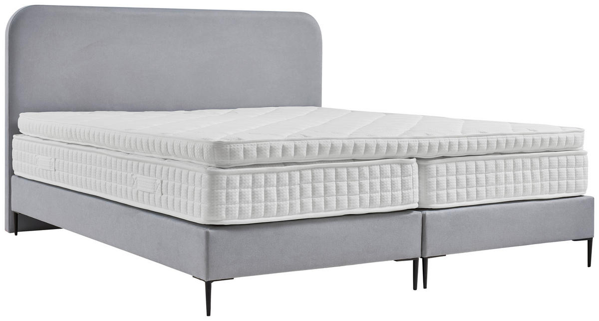 BOXSPRINGBETT 180/200 cm,  in Hellgrau, Topper, Matratze, H2 = mittel  - Hellgrau/Schwarz, MODERN, Holzwerkstoff/Textil (180/200cm) - MID.YOU