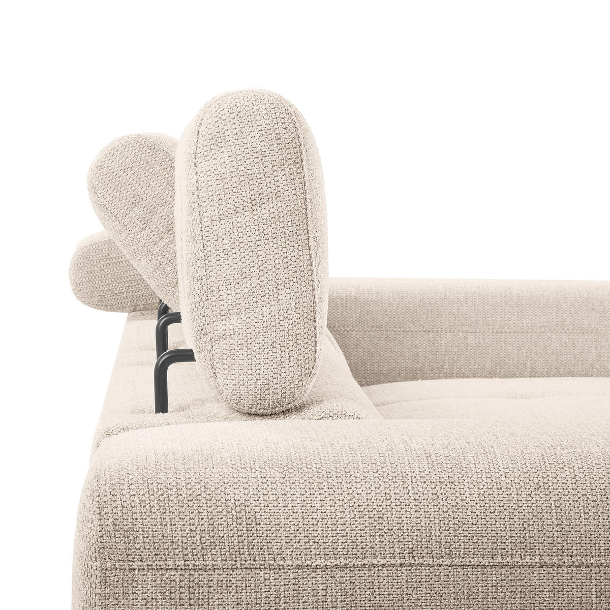 ECKSOFA TORINO Beige Chenille Bettkasten, Kopfteilverstellung  - Beige/Schwarzchrom, Design, Textil/Metall (247/173cm) - Livetastic