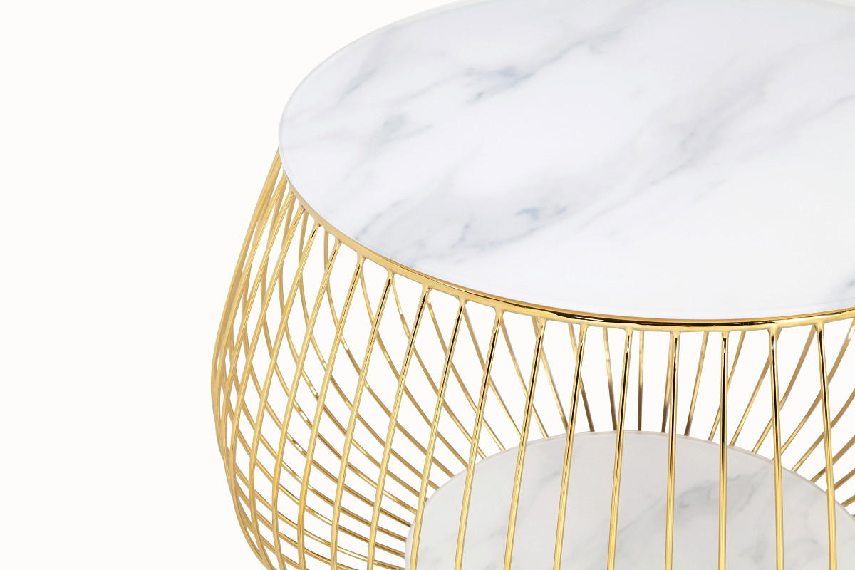 COUCHTISCH Kristallglas 72/72/42 cm rund Weiß, Goldfarben  - Goldfarben/Weiß, Design, Glas/Metall (72/72/42cm) - Livetastic