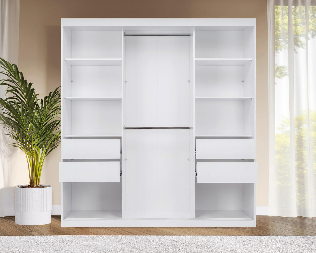 SKRIŇA S POSUVNÝMI DVERAMI, biela, 200/215/59,5 cm - čierna/biela, Modern, kov/kompozitné drevo (200/215/59,5cm) - P & B