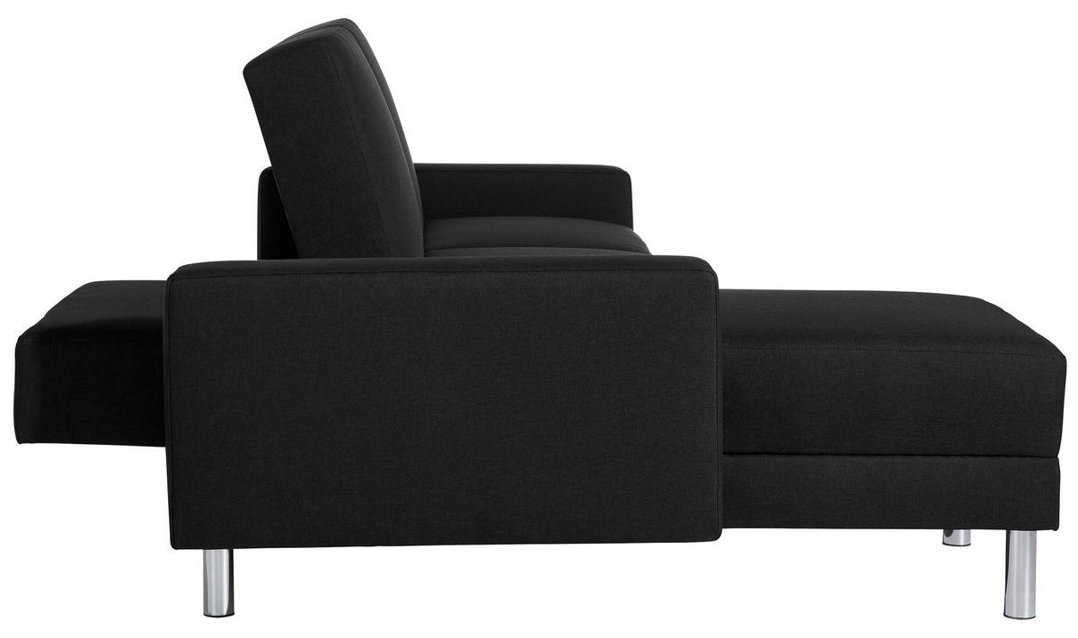 ECKSCHLAFSOFA inkl. Hocker Schwarz Flachgewebe  - Chromfarben/Schwarz, KONVENTIONELL, Textil/Metall (152/230cm) - Max Winzer