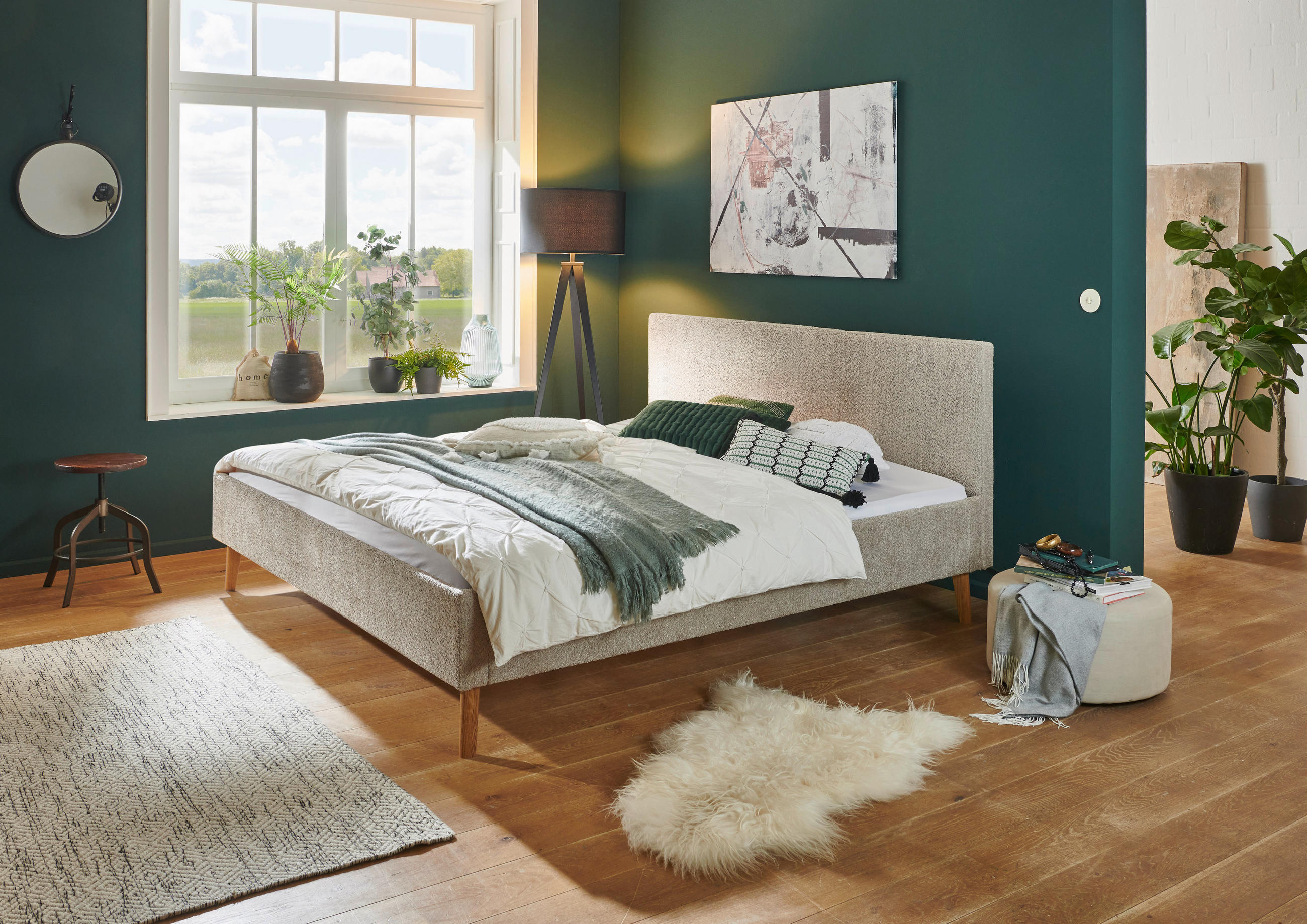 POLSTERBETT 180/200 cm  in Taupe  - Taupe/Eichefarben, Basics, Holz/Textil (180/200cm) - Boxxx