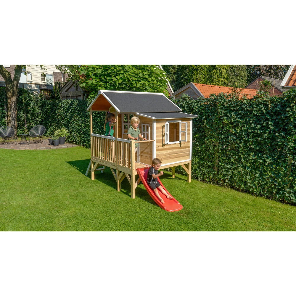 SPIELHAUS  - Rot/Naturfarben, KONVENTIONELL, Holz/Kunststoff (322/190/215cm) - EXIT Toys