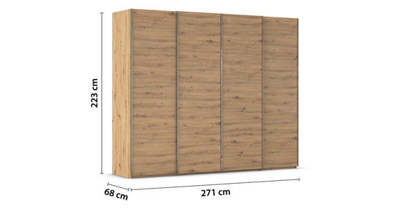 SCHWEBETÜRENSCHRANK 271/223/68 cm 4-türig Eiche Artisan - Chromfarben/Eiche Artisan, Design, Holzwerkstoff/Metall (271/223/68cm) - Novel